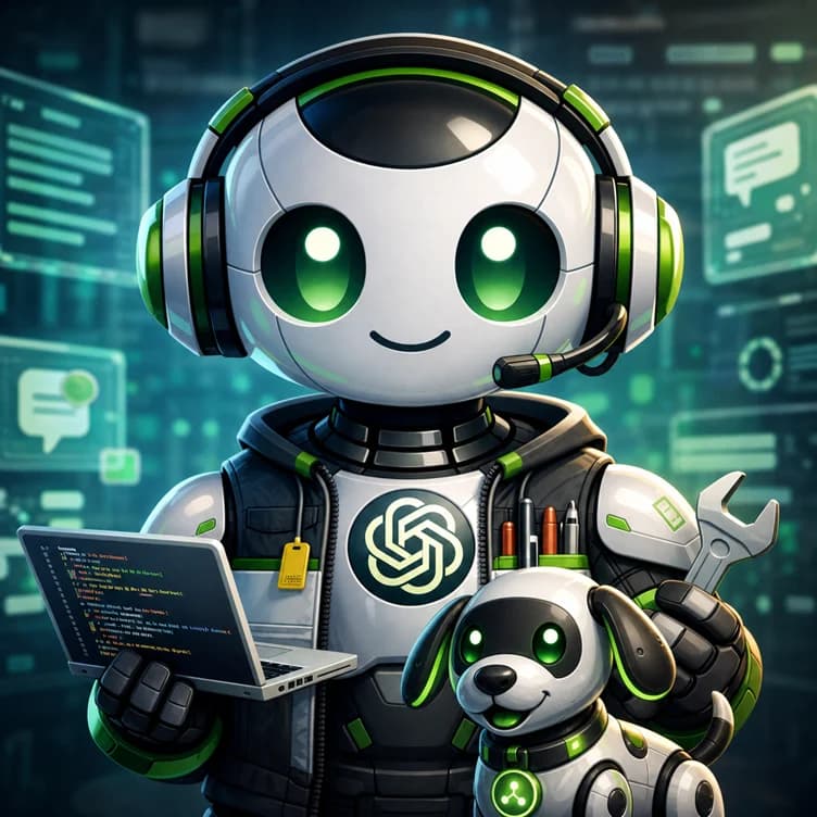 Illustrated Codex the Coder with Patch the robot dog